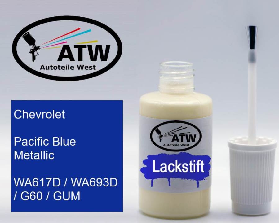 Chevrolet, Pacific Blue Metallic, WA617D / WA693D / G60 / GUM: 20ml Lackstift, von ATW Autoteile West.